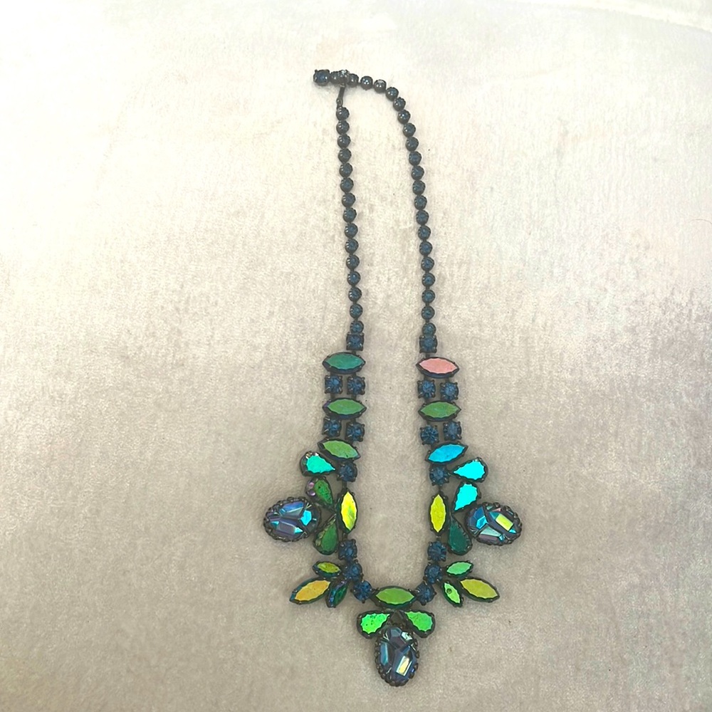 Vintage Schiaparelli Necklace Carved Lava Rock Art Glass Signed